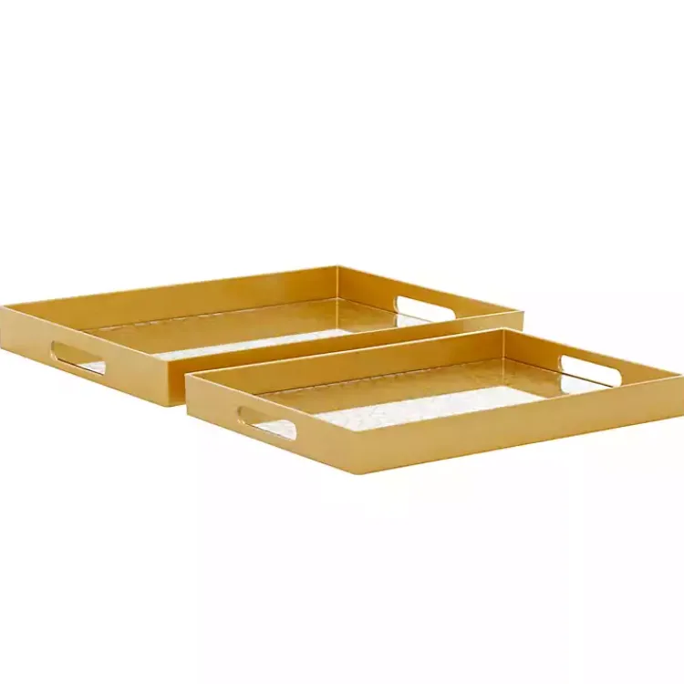 Decorative Trays>Kirklands Home Sun Star 2-pc. Mirrored Tray Set Gold