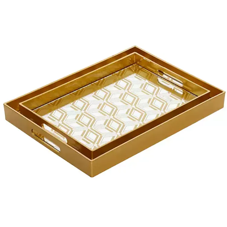 Decorative Trays>Kirklands Home Sun Star 2-pc. Mirrored Tray Set Gold