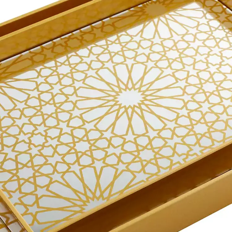 Decorative Trays>Kirklands Home Sun Star 2-pc. Mirrored Tray Set Gold