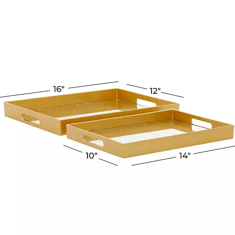 Decorative Trays>Kirklands Home Sun Star 2-pc. Mirrored Tray Set Gold