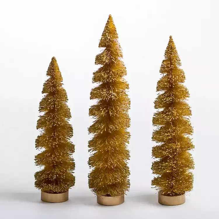 Christmas Decorations>Kirklands Home Swirl Bottle Brush Christmas Trees, Set of 3 Gold