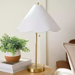 Kirklands Home Gold Table Lamp with Scalloped Shade White New
