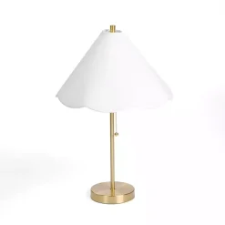 Kirklands Home Gold Table Lamp with Scalloped Shade White New