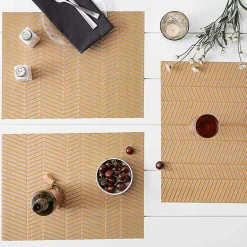 Kirklands Home Textured Twill Weave Placemats, Set of 6 Gold New