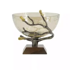 Decorative Bowls & Jars>Kirklands Home Gold Tipped Walnut Wood Glass Bowl