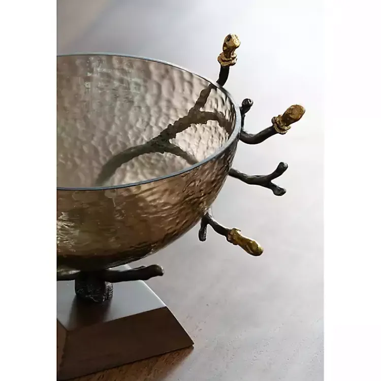 Decorative Bowls & Jars>Kirklands Home Gold Tipped Walnut Wood Glass Bowl