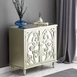 Kirklands Home Wood Carved Scroll Mirrored Cabinet Gold Best