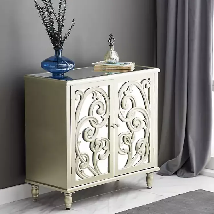Kirklands Home Wood Carved Scroll Mirrored Cabinet Gold Best