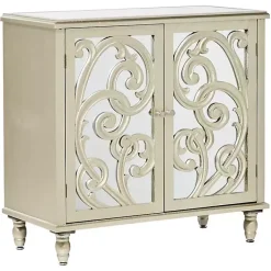 Kirklands Home Wood Carved Scroll Mirrored Cabinet Gold Best