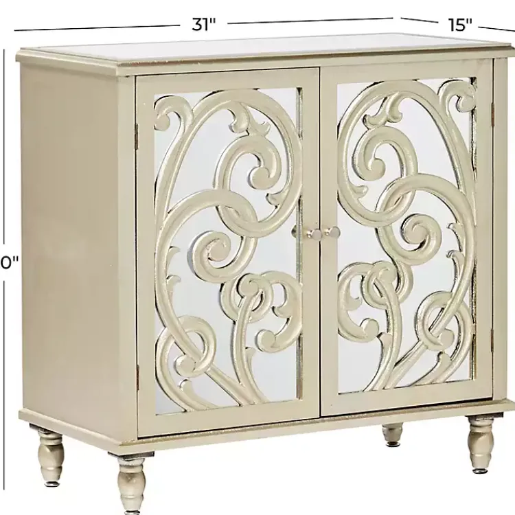 Kirklands Home Wood Carved Scroll Mirrored Cabinet Gold Best