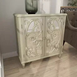 Kirklands Home Wood Carved Scroll Mirrored Cabinet Gold Best