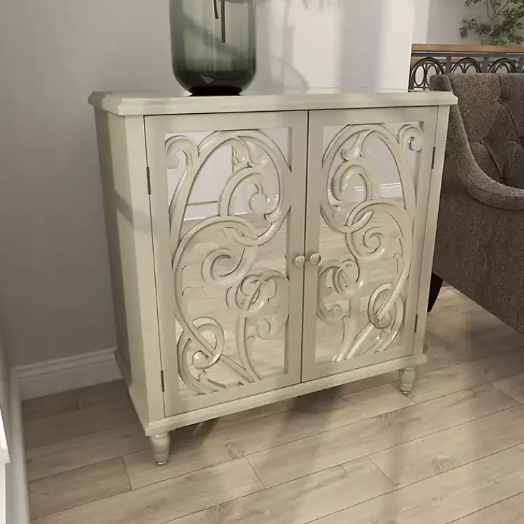 Kirklands Home Wood Carved Scroll Mirrored Cabinet Gold Best