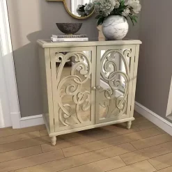 Kirklands Home Wood Carved Scroll Mirrored Cabinet Gold Best