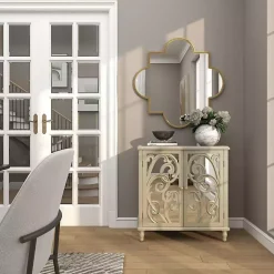 Kirklands Home Wood Carved Scroll Mirrored Cabinet Gold Best