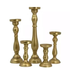 Candle Holders>Kirklands Home Wood Spindle Taper Candle Holders, Set of 5 Gold