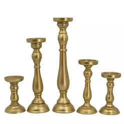Candle Holders>Kirklands Home Wood Spindle Taper Candle Holders, Set of 5 Gold