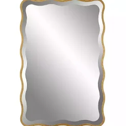 Kirklands Home Gold Wood Wavy Frame Beveled Wall Mirror Hot