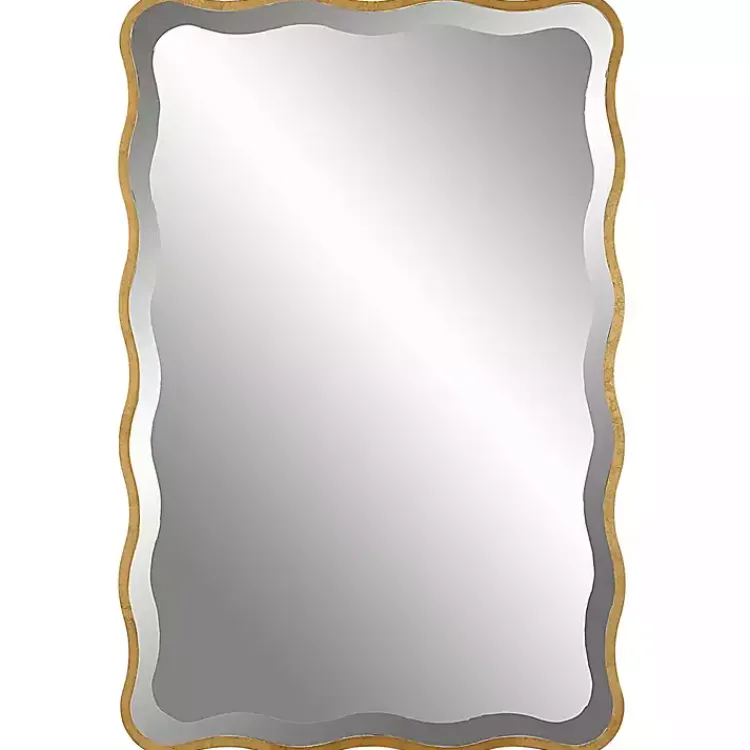 Kirklands Home Gold Wood Wavy Frame Beveled Wall Mirror Hot