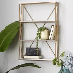 Kirklands Home Gold X-Frame Daisy White Wood Wall Shelf Sale