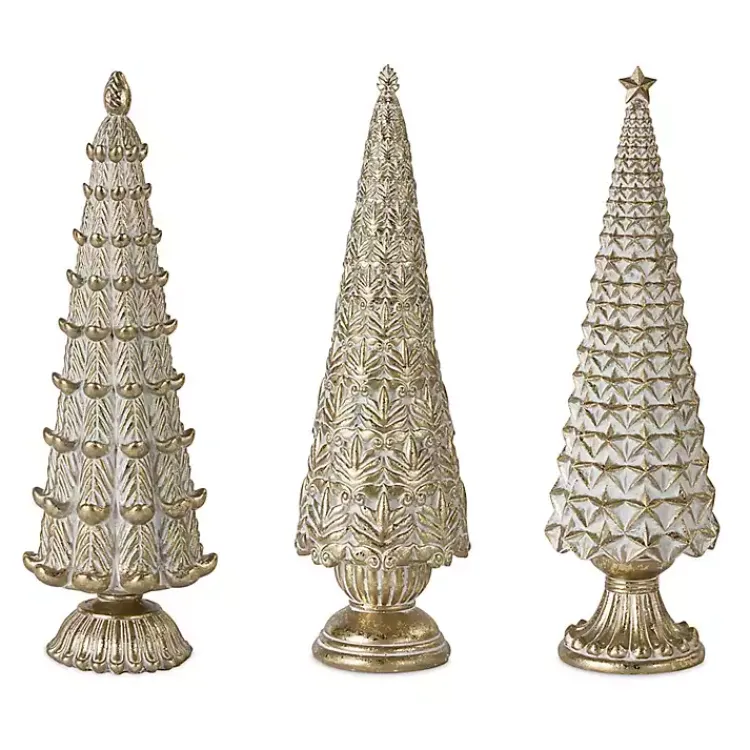 Christmas Decorations>Kirklands Home Golden Art Decor Cone Tabletop Trees, Set of 3