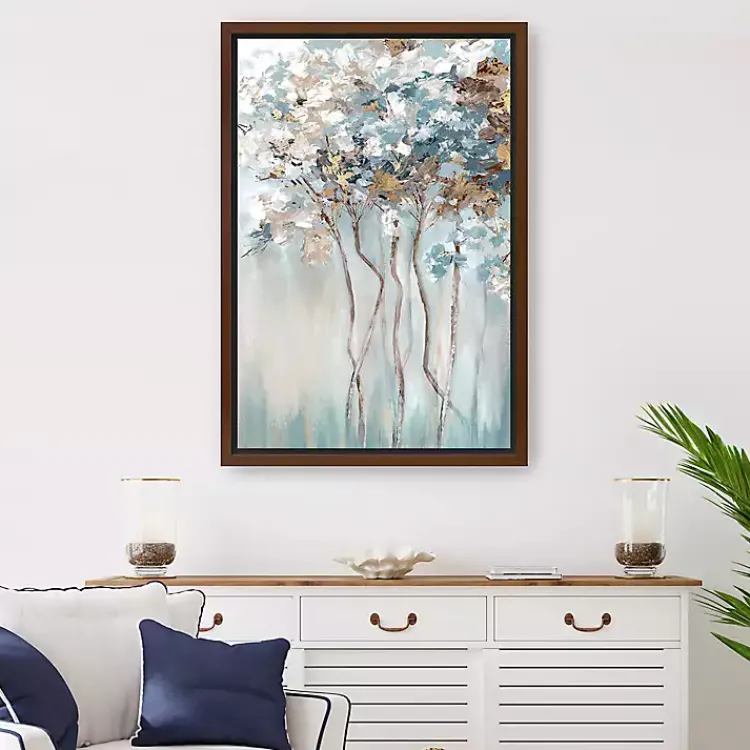 Kirklands Home Golden Blue Forest Framed Canvas Art Print New