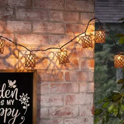 Kirklands Home Golden Brown Rattan Weave Outdoor String Lights Outlet