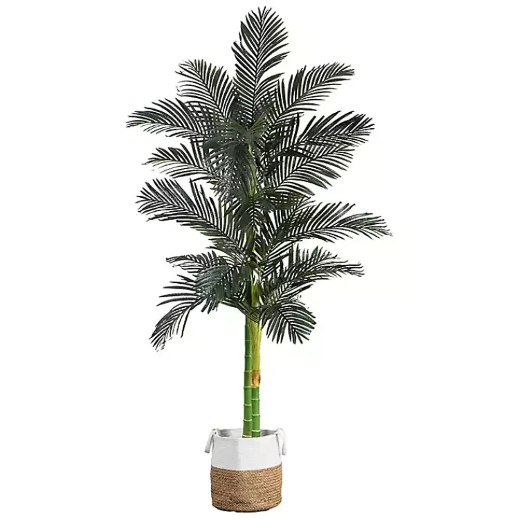 Trees & Topiaries>Kirklands Home Golden Cane Palm Tree in Woven Planter, 8 ft.