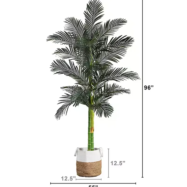 Trees & Topiaries>Kirklands Home Golden Cane Palm Tree in Woven Planter, 8 ft.