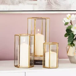 Lanterns>Kirklands Home en Geometric 3-pc. Decorative Lantern Set Gold