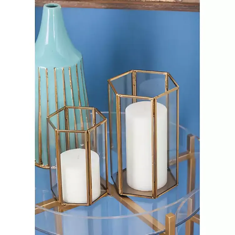 Lanterns>Kirklands Home en Geometric 3-pc. Decorative Lantern Set Gold