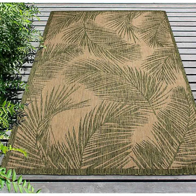 Kirklands Home Golden Green Palm Leaves Outdoor Area Rug, 7x9 Outlet