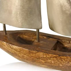 Statues & Figurines>Kirklands Home Golden Mango Wood Sailboat, 16 in.