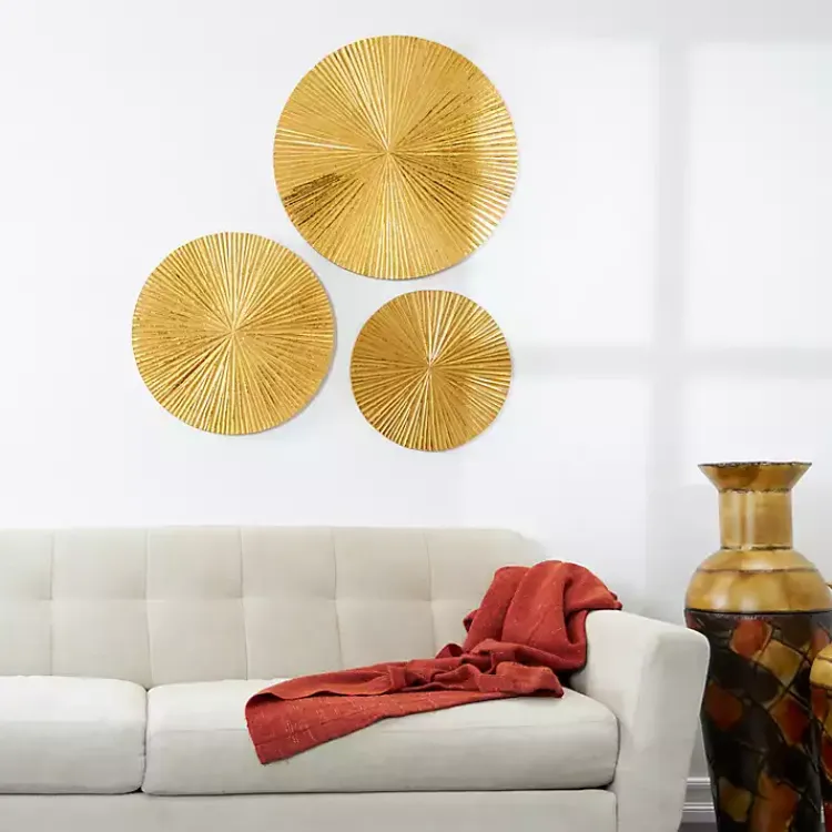 Kirklands Home en Ribbed Sunburst Wall Plates, Set of 3 Gold Online