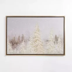 Christmas Art & Wall Decor>Kirklands Home Golden Snowy Trees Framed Canvas Art Print White