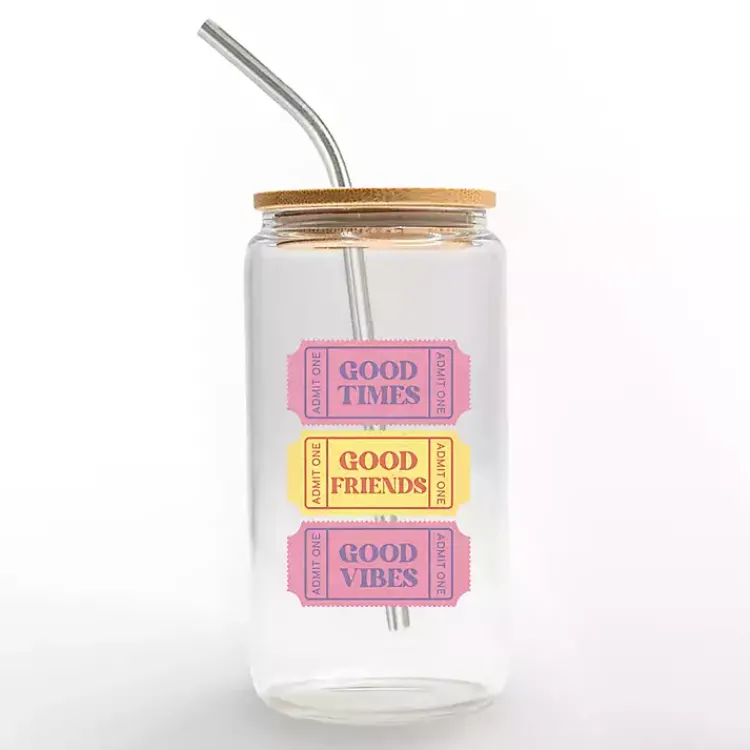 Kirklands Home Good Vibes Ticket Stub Glass Tumbler Outlet