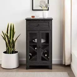 Kirklands Home Graphite Double Door Reeves Cabinet Black New