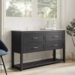 Kirklands Home Graphite Wood Storage Buffet with Faux Marble Top Outlet