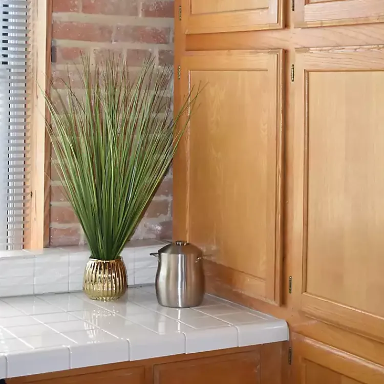 Arrangements & Greenery>Kirklands Home Grass Arrangement in Gold Ribbed Pot