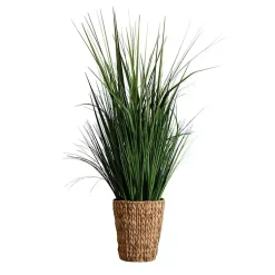 Arrangements & Greenery>Kirklands Home Grass Arrangement in Natural Woven Basket Green