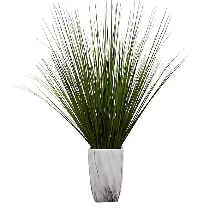 Arrangements & Greenery>Kirklands Home Grass Arrangement in White Marble Pot Green
