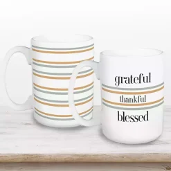 Fall>Kirklands Home Grateful, Thankful, Blessed Striped Mugs, Set of 2