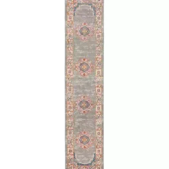 Kirklands Home Gray & Pink Central Motif Botanical Runner Outlet