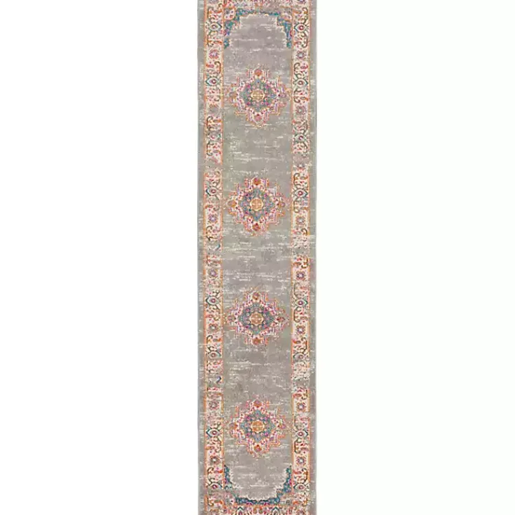 Kirklands Home Gray & Pink Central Motif Botanical Runner Outlet