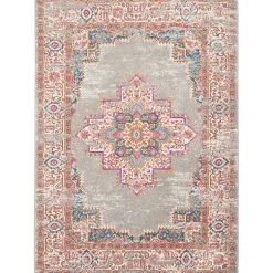 Kirklands Home Gray & Pink Central Motif Botanical Area Rug, 5x7 Online