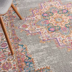 Kirklands Home Gray & Pink Central Motif Botanical Area Rug, 5x7 Online