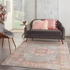 Kirklands Home Gray & Pink Central Motif Botanical Area Rug, 5x7 Online