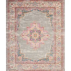 Kirklands Home Gray & Pink Central Motif Botanical Area Rug, 8x10 New
