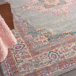 Kirklands Home Gray & Pink Central Motif Botanical Area Rug, 8x10 New