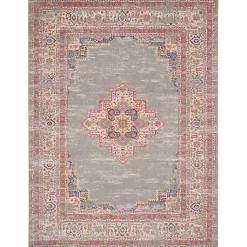 Kirklands Home Gray & Pink Central Motif Botanical Area Rug, 9x12