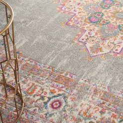 Kirklands Home Gray & Pink Central Motif Botanical Area Rug, 9x12
